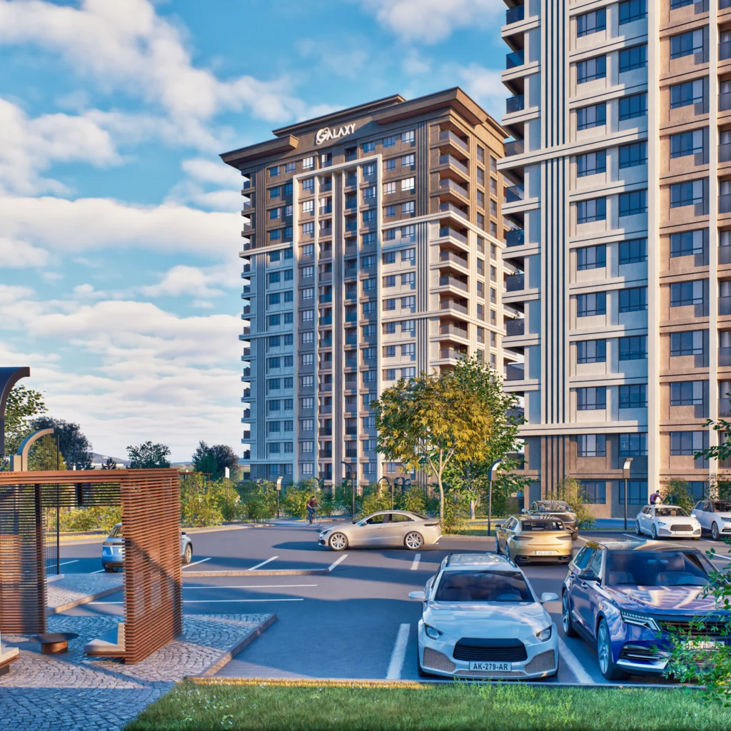 Galaxy Residence Ankara giriş ve dış cephe CGI görselleştirmesi