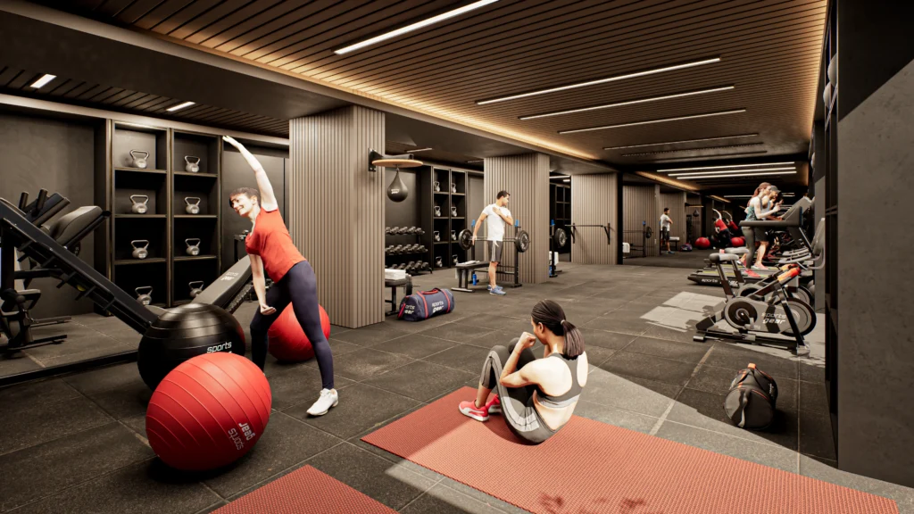 Galaxy Residence fitness merkezi iç mekân CGI görselleştirmesi
