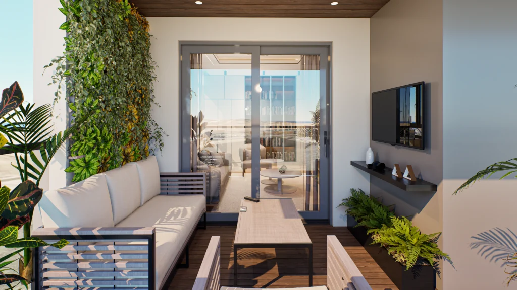 Galaxy Residence modern balkon iç mekân CGI görselleştirmesi