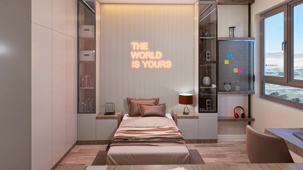 Galaxy Residence çocuk yatak odası iç mekân CGI görselleştirmesi