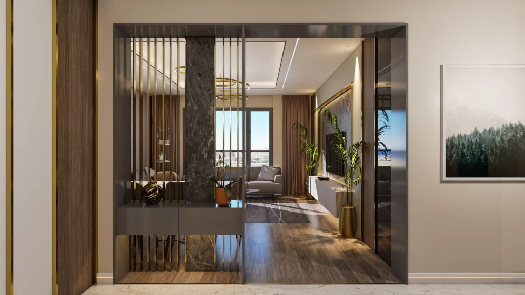 Galaxy Residence daire giriş holü iç mekân CGI görselleştirmesi