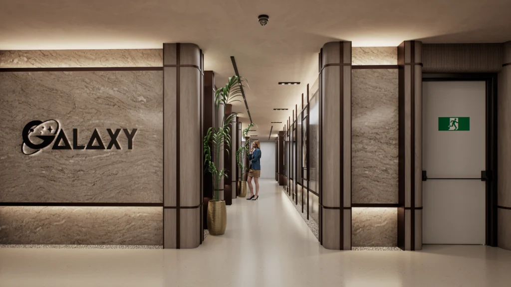 Galaxy Residence lobi ve ortak alan iç mekân CGI görselleştirmesi