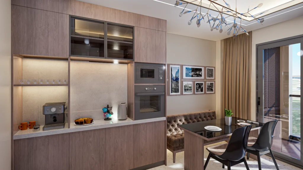 Galaxy Residence modern mutfak iç mekân CGI görselleştirmesi